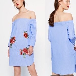 Zara Off The Shoulder Floral Striped Dress